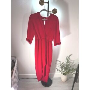 Amanda Uprichard midi tulip hem vivid red statement dress designer event looks M